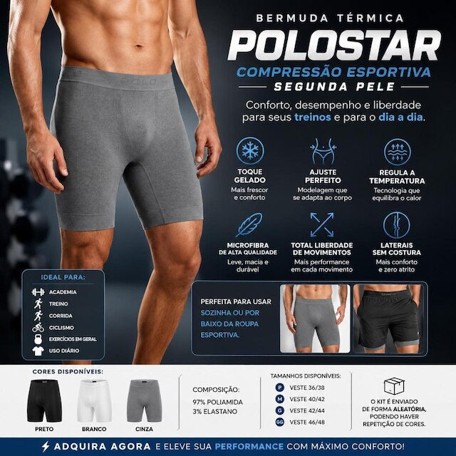 Bermuda Térmica Masculina Esportiva Long Leg Polostar Microfibra