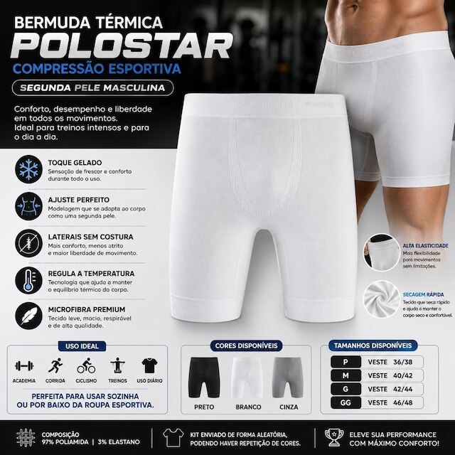 Bermuda Térmica Masculina Esportiva Long Leg Polostar Microfibra