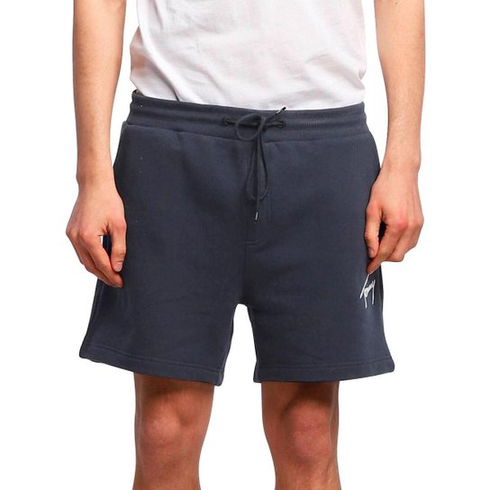 Bermuda Tommy Jeans Masculina Moletom Embroidered Signature Azul Marinho