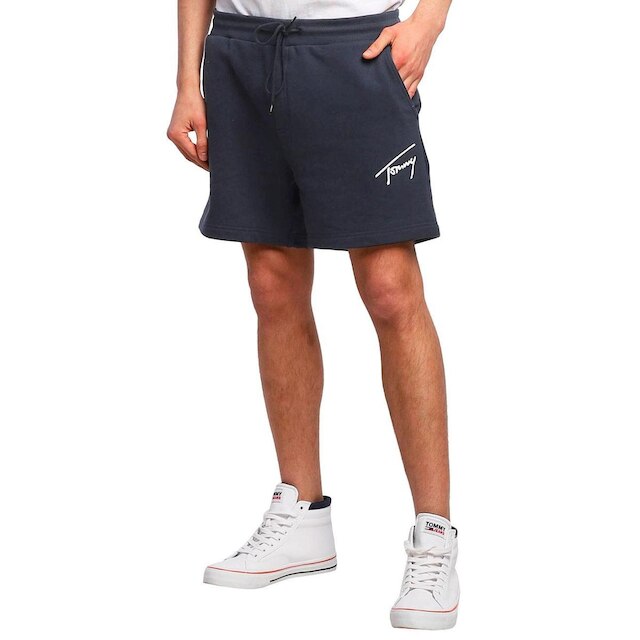 Bermuda Tommy Jeans Masculina Moletom Embroidered Signature Azul Marinho