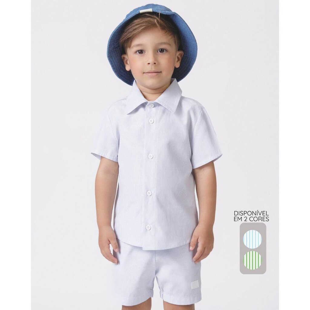 Bermuda tricoline verão casual leve fresca confortável - Azul e Verde - Menino 1 a 10 anos