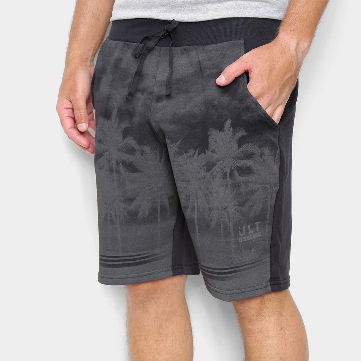 Bermuda Ultimato Moletinho Folhagem Masculina - Preto Menor preço em Bermuda Ultimato Moletinho Folhagem Masculina - Preto