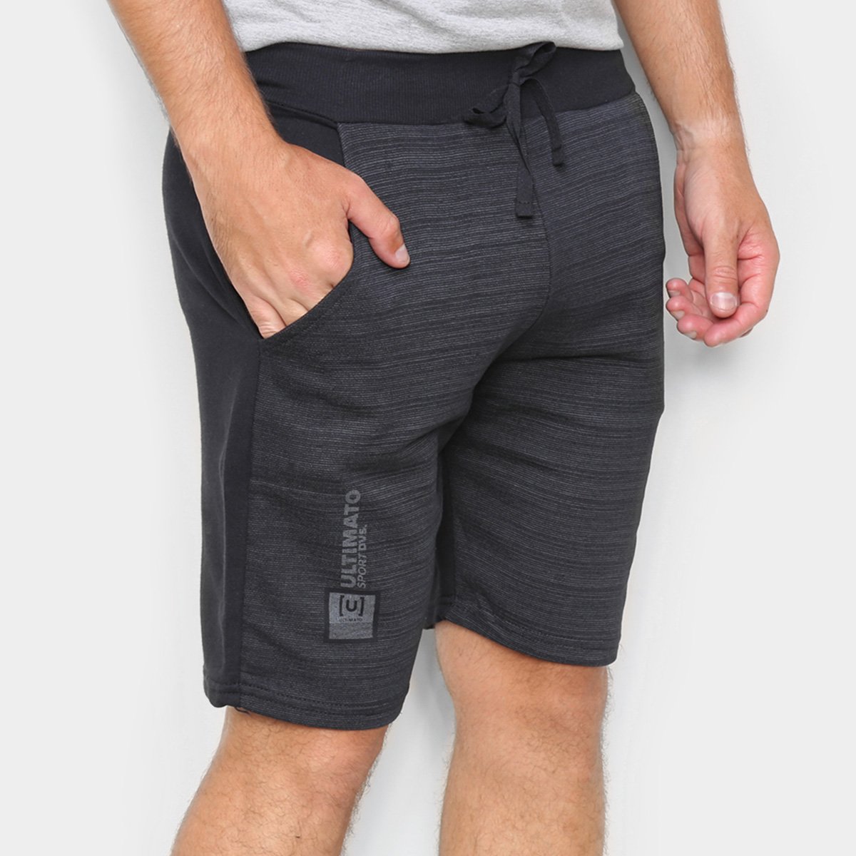Bermuda Ultimato Moletinho Sport Masculina - Preto+Cinza Menor preço em Bermuda Ultimato Moletinho Sport Masculina - Preto+Cinza
