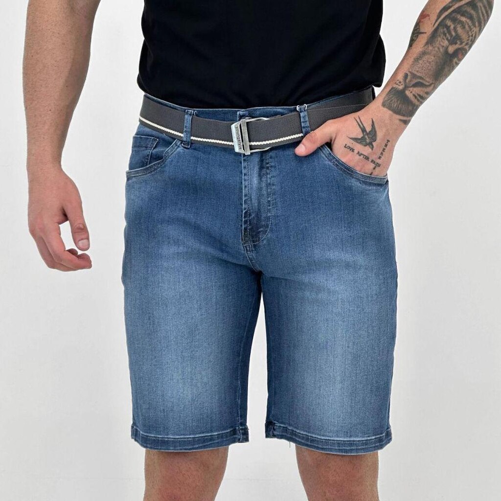 Bermuda Young Style Jeans com Cinto Masculina
