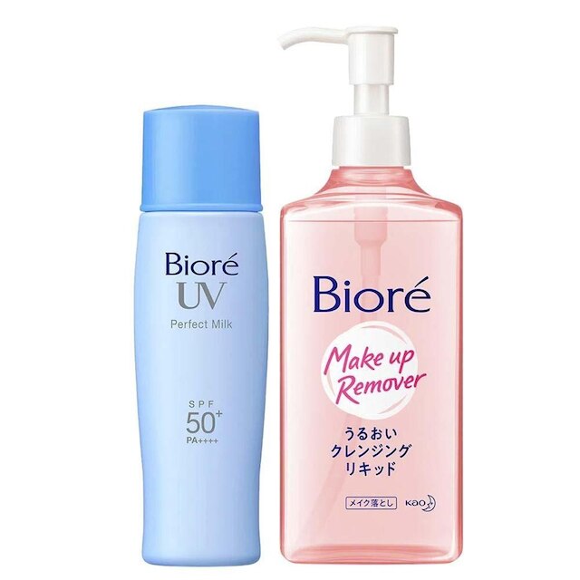 Bioré Kit – Protetor Solar Facial Perfect Milk FPS50 40ml + Demaquilante Facial Sérum de Limpeza Mak