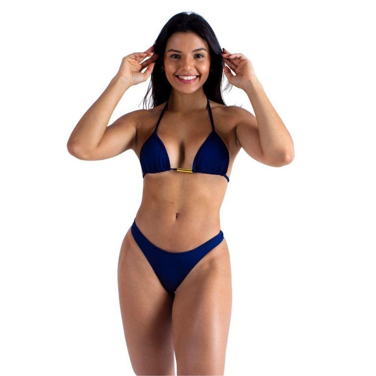 Biquíni Cortininha Fio Liso Azul Marinho - - Azul Menor preço em Biquíni Cortininha Fio Liso Azul Marinho - - Azul