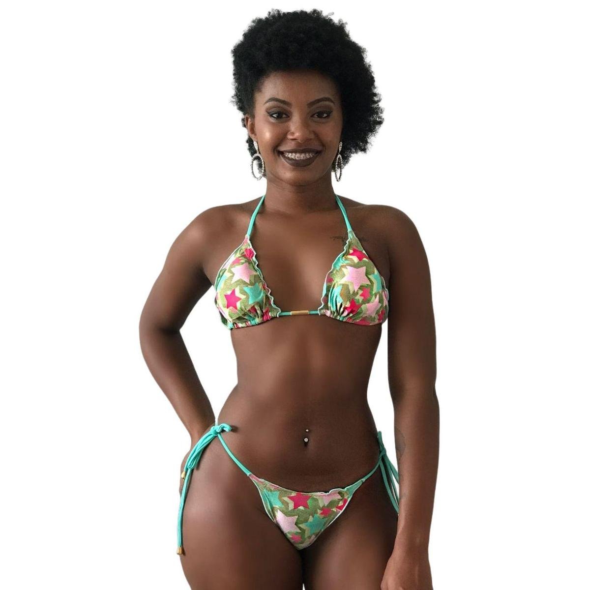 Biquíni Cortininha Lindas estampas, calcinha empina bumbum - Verde Menor preço em Biquíni Cortininha Lindas estampas, calcinha empina bumbum - Verde