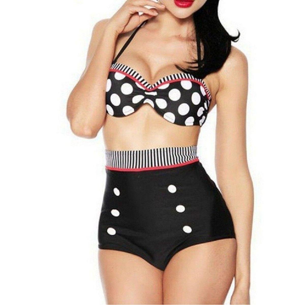 Biquíni com cintura alta retrô Pin Up com hot pants