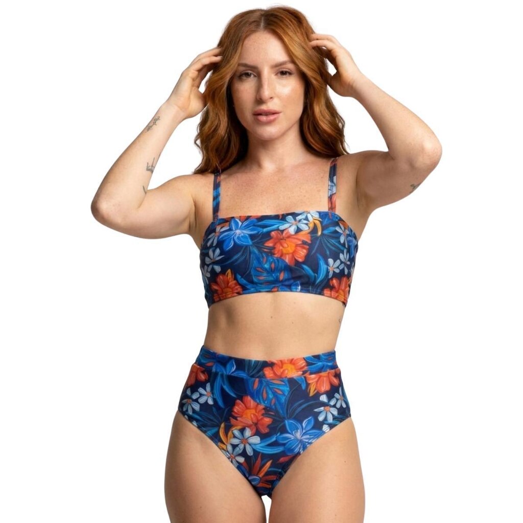 Biquíni Cropped Hot Pants Top Faixa Estampado Bella Fiore Cintura Alta Para Verão Praia Confortavel