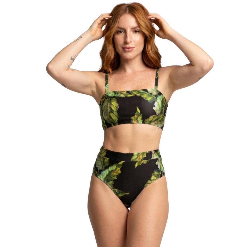 Biquíni Cropped Hot Pants Top Faixa Estampado Vekyo Cintura Alta Para Verão Moda Praia Confortavel