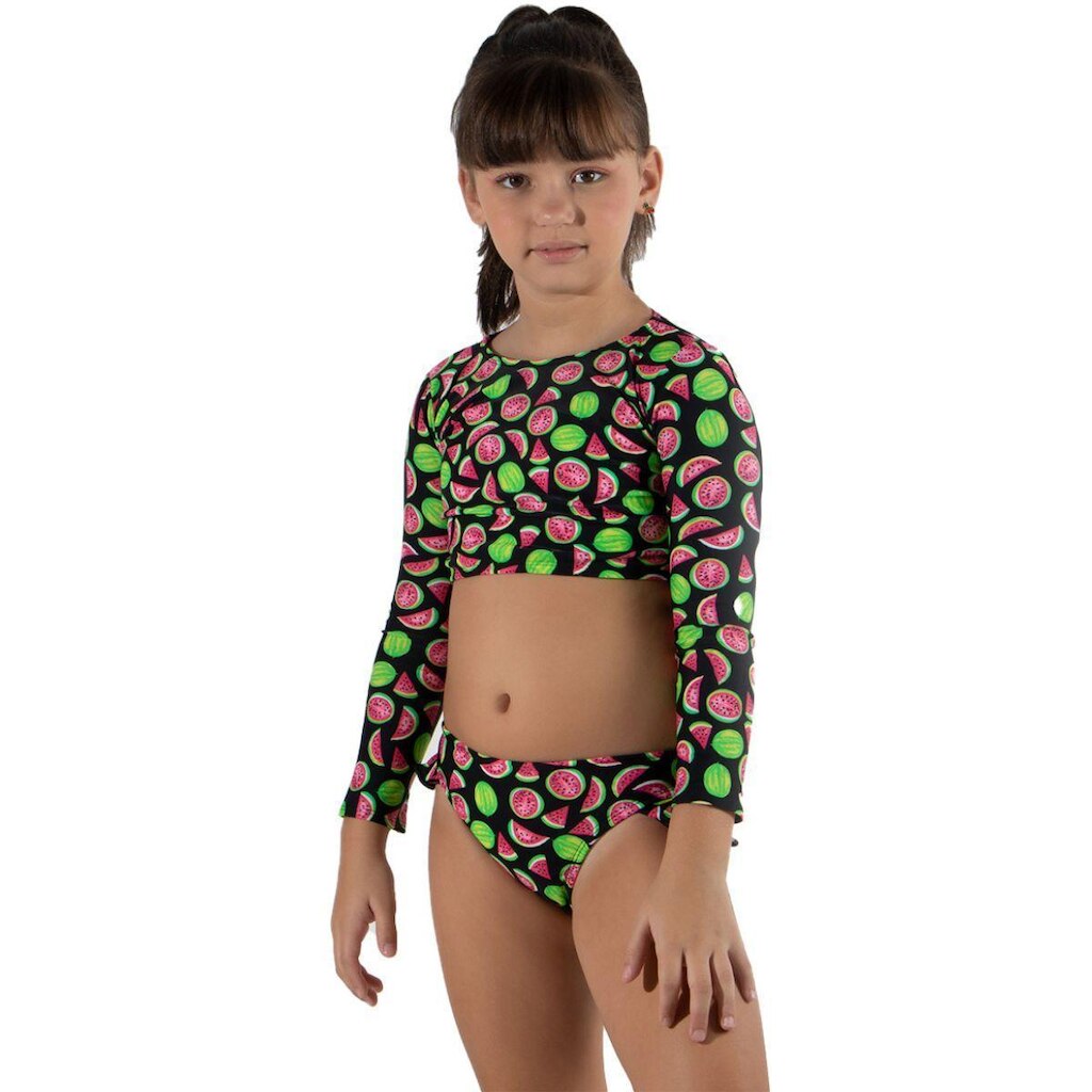 Biquíni Cropped Manga Longa Infantil Bella Fiore Confortavel Básica Piscina Moda Praia Infantil