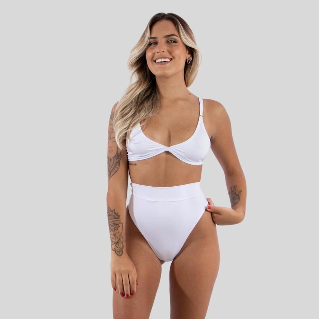 Biquíni Feminino Cintura Alta com Top Alça Fina Confortável Moda Praia