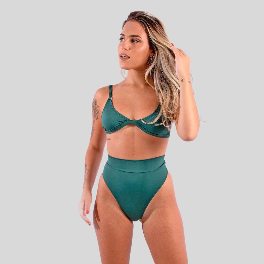 Biquíni Feminino Cintura Alta com Top Alça Fina Confortável Moda Praia