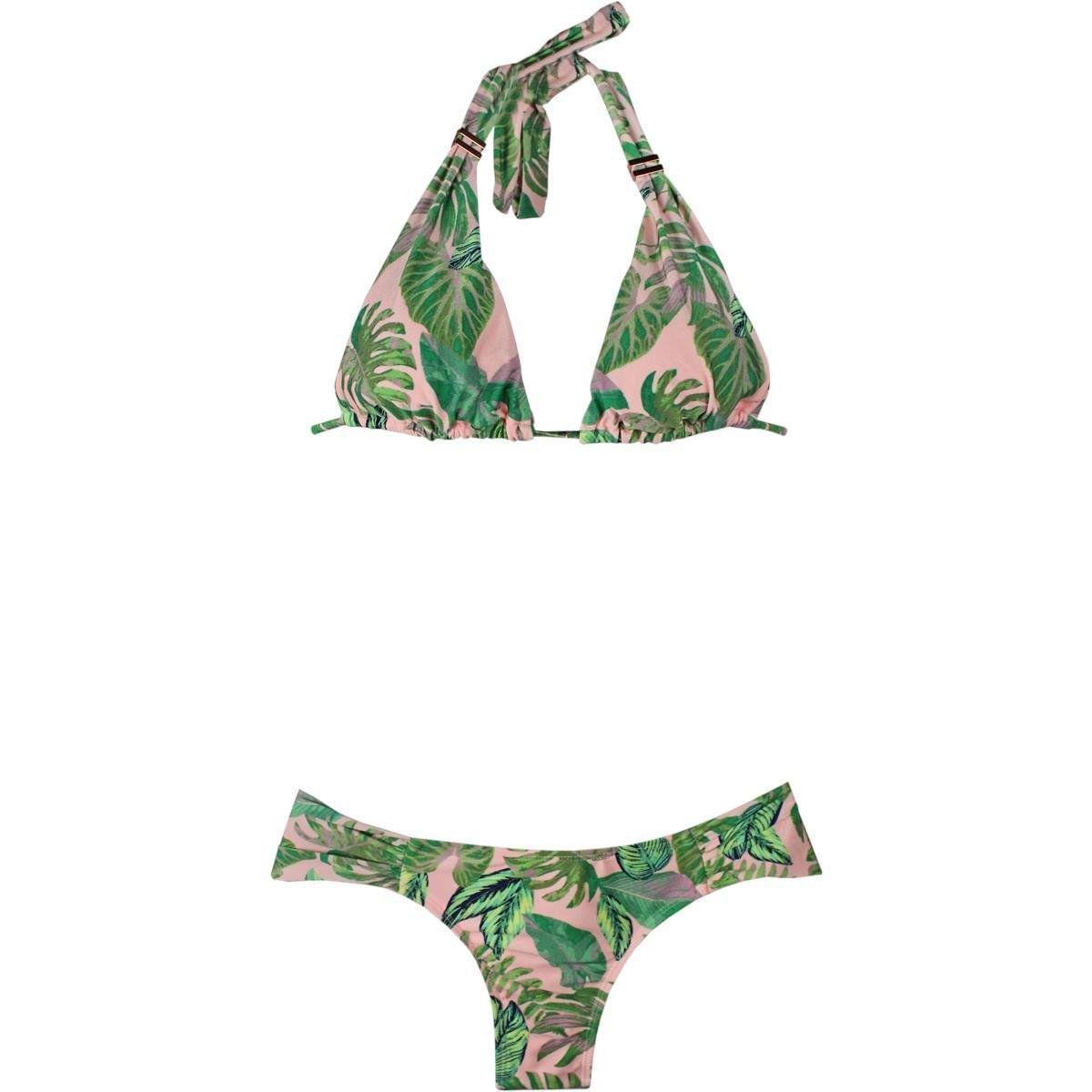 Biquíni Feminino Flor E Mar Rosa/Verde - Verde Menor preço em Biquíni Feminino Flor E Mar Rosa/Verde - Verde