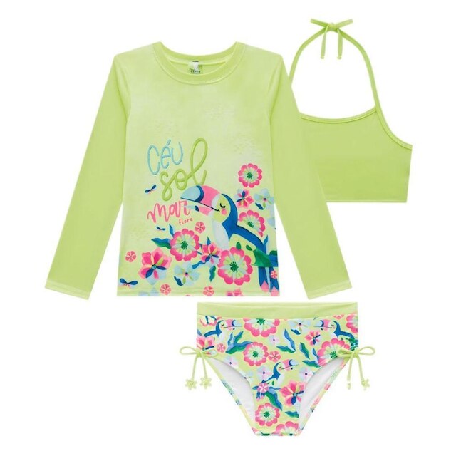 BIQUÍNI FLORA 3 PEÇAS LIMA NEON DRY UV50+ INFANTI