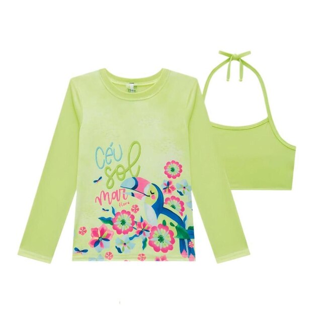 BIQUÍNI FLORA 3 PEÇAS LIMA NEON DRY UV50+ INFANTI