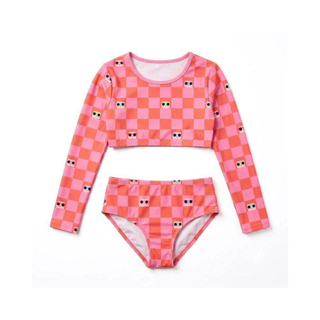 Biquíni Infantil Bonequinhas Rosa e Vermelho Alphabeto