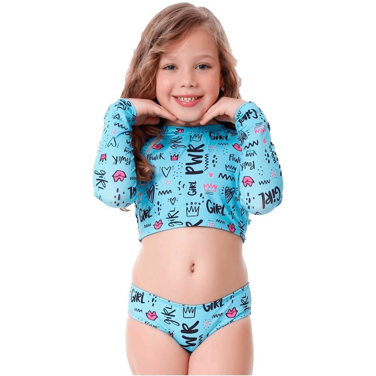 Cropped infantil de manga longa Girl Pwr