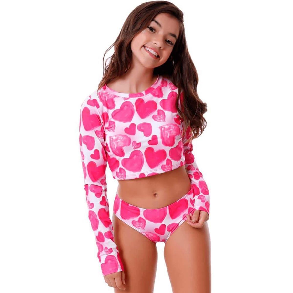 Cropped infantil de manga longa Love