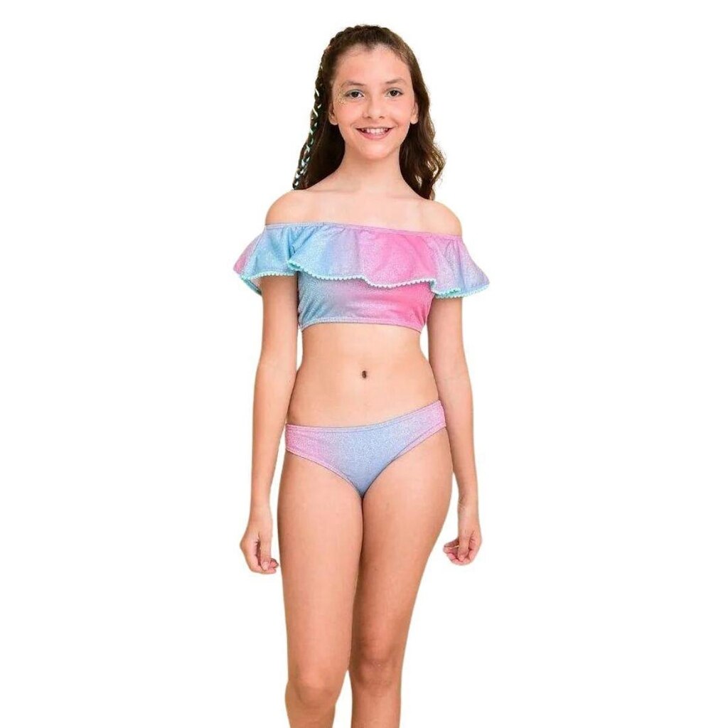 Biquíni Infantil Proteção UPF50+ Babado Shine Cotton Candy - Verão 2022