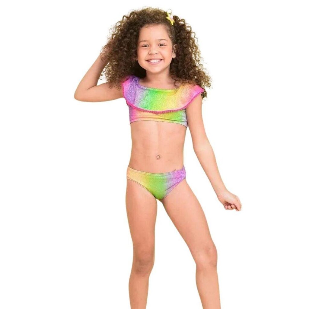 Biquíni Infantil Proteção UPF50+ Babado Shine Rainbow - Verão 2022