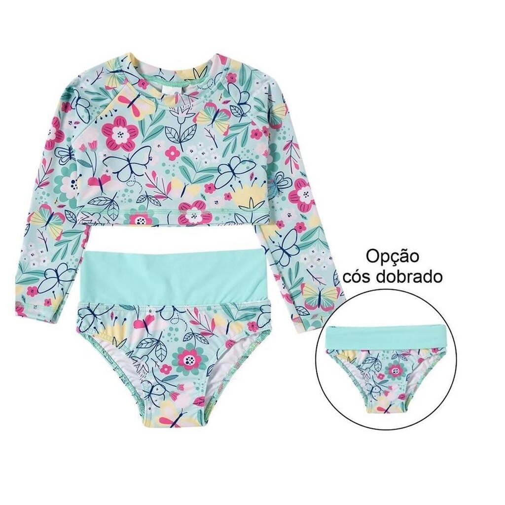Biquíni Infantil Tip Top Calcinha + Top Flores Verde Água 3686393