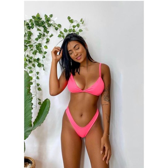 BIQUÍNI NEON FEMININO FLORESCENTE COM BOJO MODA PRAIA BIKINI - Rosa Neon