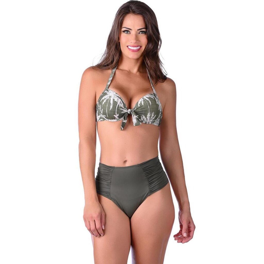 Biquíni Nó Frontal Com Bojo Meia Taça Hot Pants Estampado