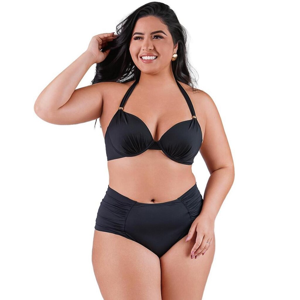 Biquíni Plus Size Bojo Meia Taça Hot Pants Franzido Lateral