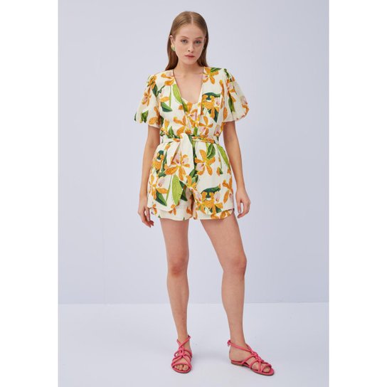Blazer Alongado Curta Estampado Lança Perfume - Amarelo