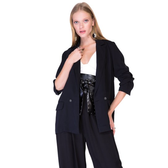 Blazer Amaro De Alfaiataria Com Lapelas - Preto