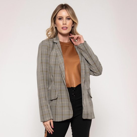 Blazer Bisô Xadrez Feminino - Amarelo