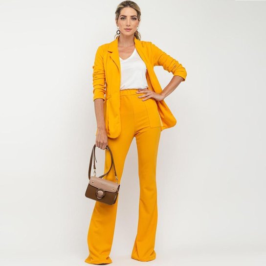 Blazer Boyfriend Eight Brand Acinturado Feminino - Mostarda