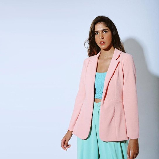 Blazer Boyfriend Eight Brand Acinturado Feminino - Rosê