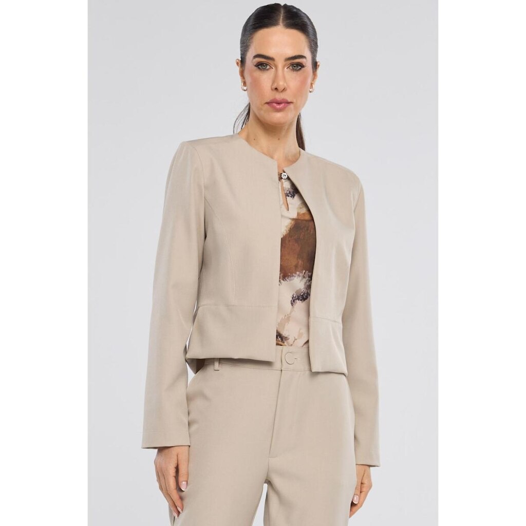 Blazer Curto PKS Alfaiataria Melange Bege