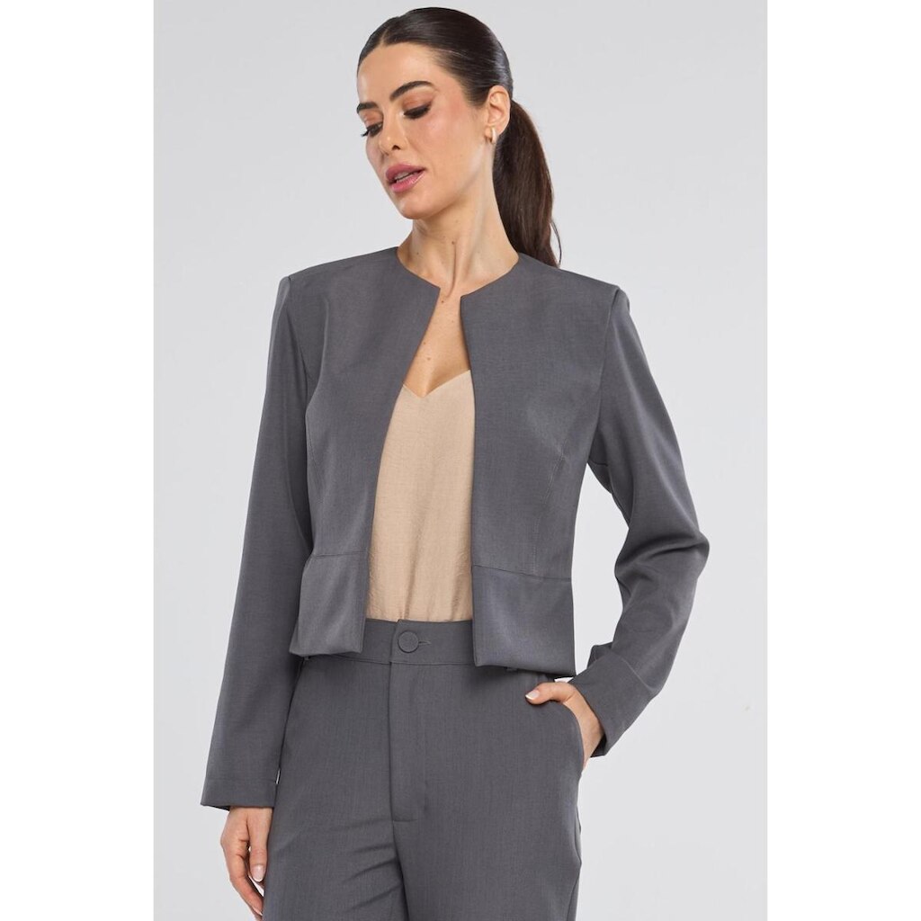 Blazer Curto PKS Alfaiataria Melange Cinza