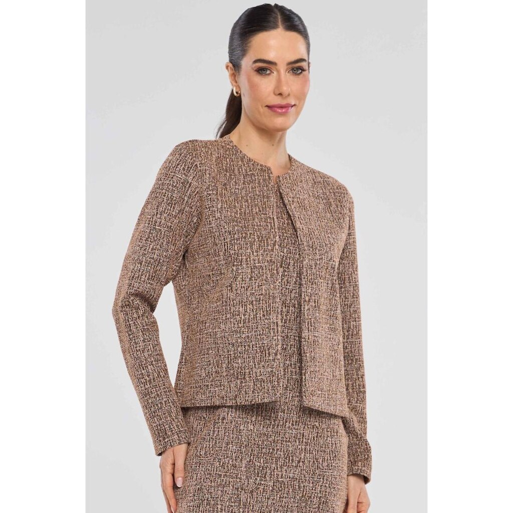 Blazer Curto PKS Alfaiataria Tweed Elegance Marrom