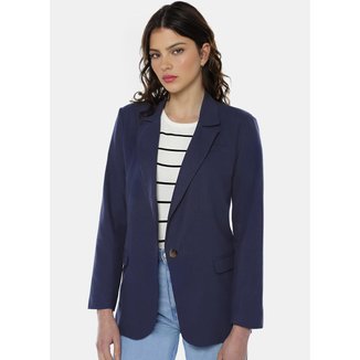 Blazer de Alfaiataria Feminino Azul Marinho com Bolsos Viscose