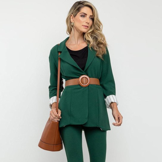 Blazer Eight Brand Forrado Acinturado Feminino - Verde escuro