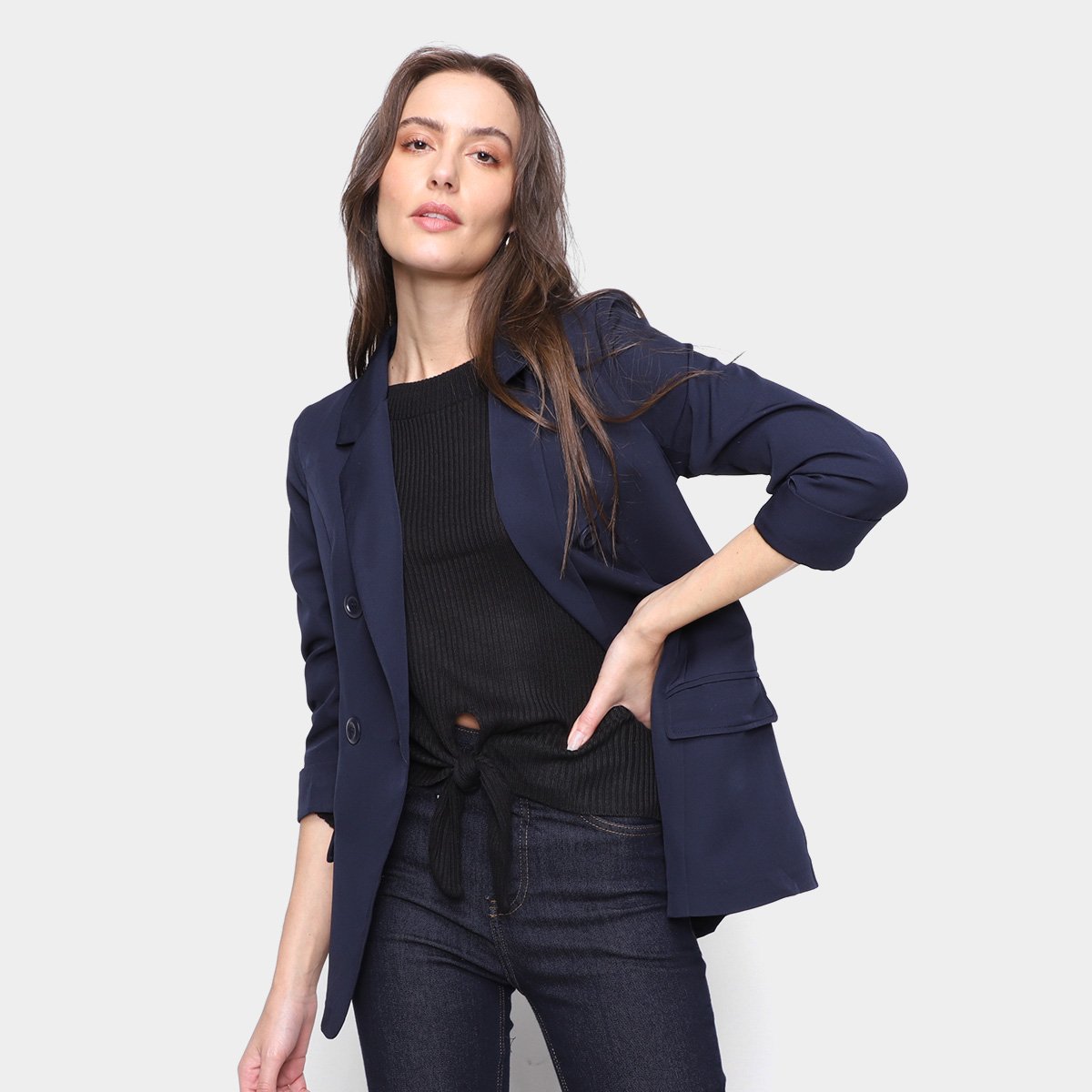 Blazer Extin Liso Feminino - Azul Menor preço em Blazer Extin Liso Feminino - Azul