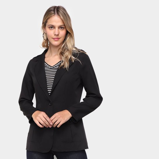 Blazer Extin Liso Pregas Feminino - Preto