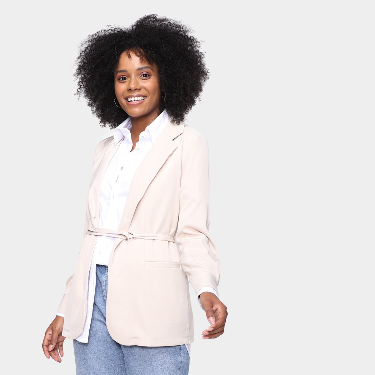 Blazer Extin Liso Tira Feminino - Bege Menor preço em Blazer Extin Liso Tira Feminino - Bege