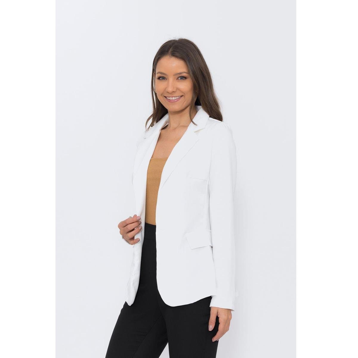 Blazer Feminino Alfaiataria Acinturado Premium White Old Store - G - Branco Menor preço em Blazer Feminino Alfaiataria Acinturado Premium White Old Store - G - Branco