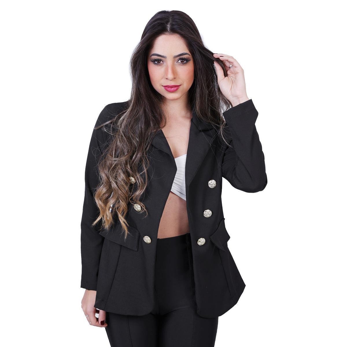Blazer Feminino Casaco Casaquinho Social Slim Para Trabalho - Preto Menor preço em Blazer Feminino Casaco Casaquinho Social Slim Para Trabalho - Preto