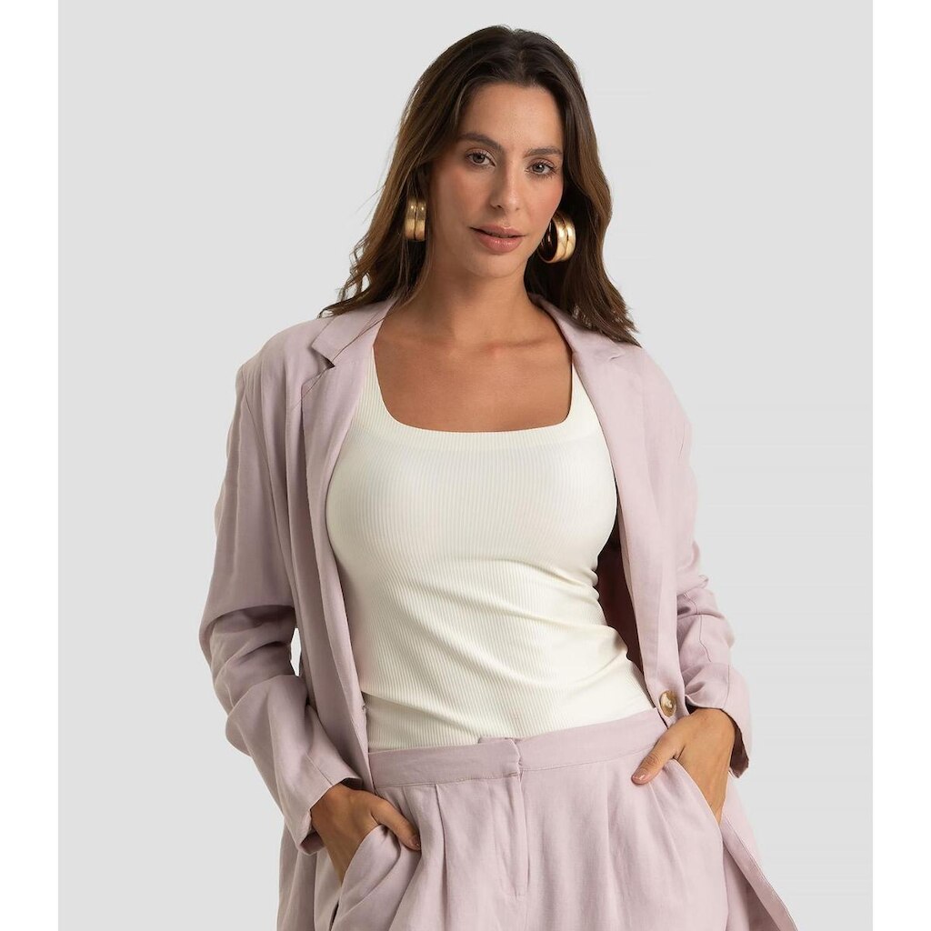 Blazer Feminino Com Ombreira Em Viscolinho Dianna Lilás