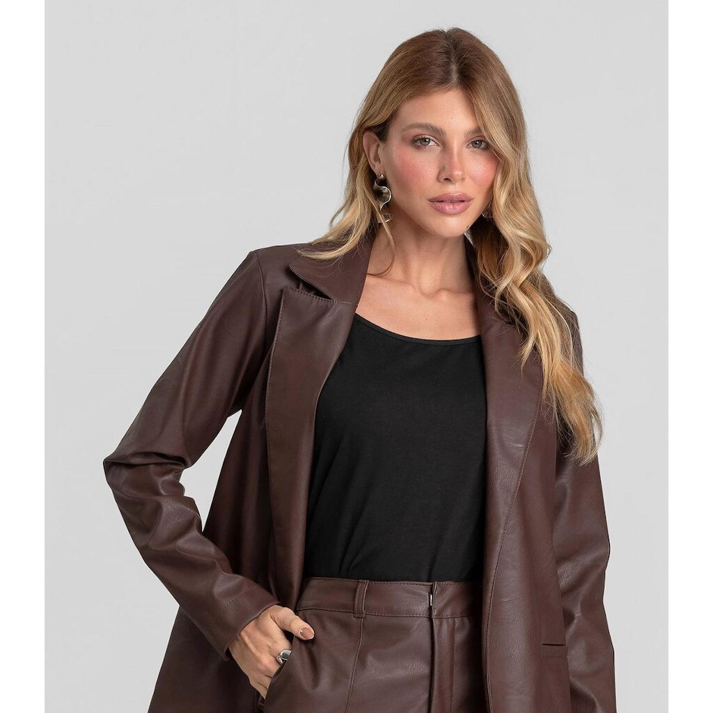 Blazer Feminino Courino Basic Dianna Marrom