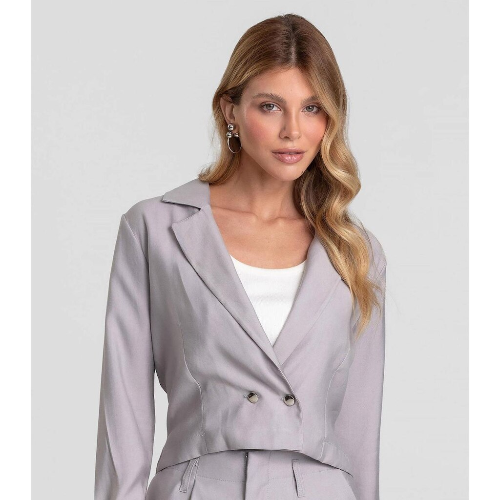 Blazer Feminino Cropped Alfaiataria Dianna Cinza