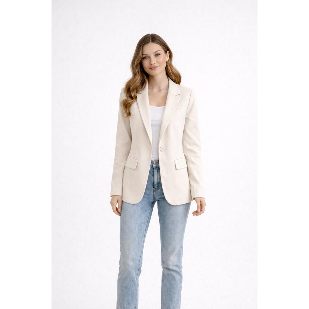 Blazer Feminino D Bell Outlet Fashion Liso Botão Off White