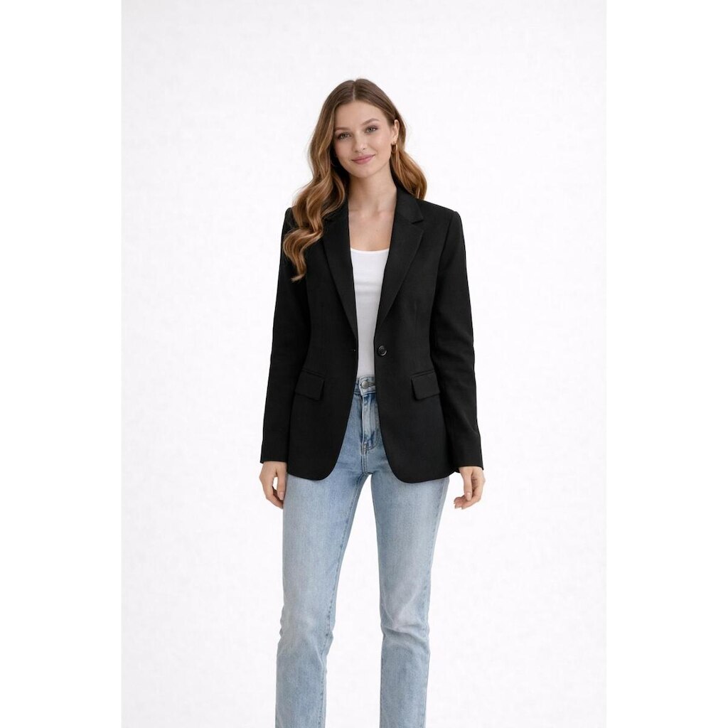 Blazer Feminino D Bell Outlet Fashion Liso Botão Preto