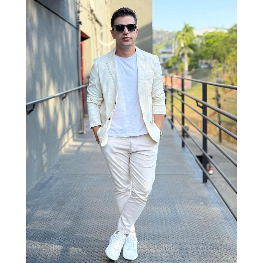 Blazer Masculino Slim Desestruturado em Linho Areia